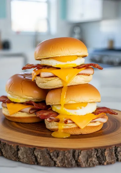 Easy Breakfast Sliders with Turkey Bacon, Egg & Cheese
