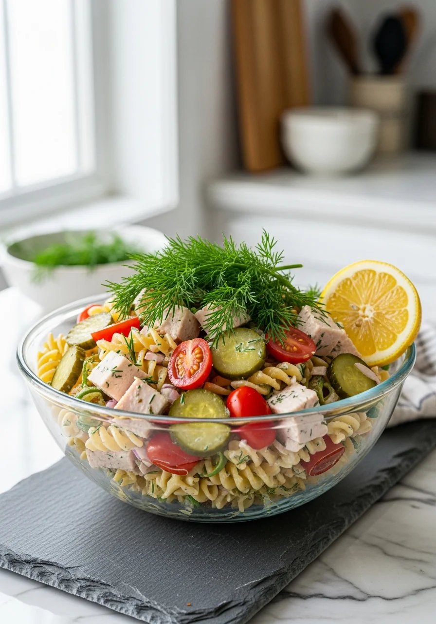 Dill Pickle Turkey Pasta Salad