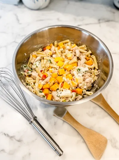 Creamy Turkey Cheddar Ranch Pasta Salad - cooking process