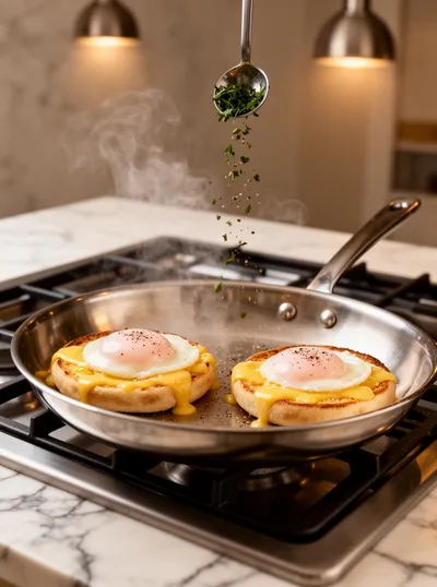 English Muffin Breakfast Pizza - cooking process