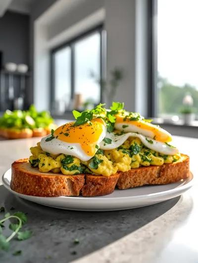 Pesto Scrambled Eggs on Toast