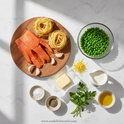 Smoked Salmon Pasta With Cream Sauce and Peas - cooking process